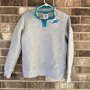 NFL Miami Dolphins 1/4 Button Up Quilted Fleece Pullover Long Sleeve Sweater